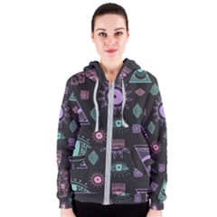 Vintage Seamless Pattern With Tribal Art African Style Drawing Women s Zipper Hoodie by Hannah976