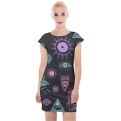 Vintage Seamless Pattern With Tribal Art African Style Drawing Cap Sleeve Bodycon Dress by Hannah976