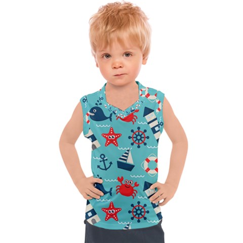 Seamless Pattern Nautical Icons Cartoon Style Kids  Sport Tank Top by Hannah976