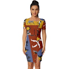 Ancient Egyptian Religion Seamless Pattern Fitted Knot Split End Bodycon Dress by Hannah976