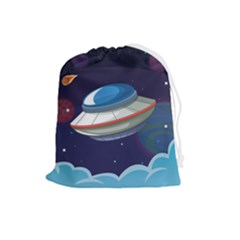 Ufo Alien Spaceship Galaxy Drawstring Pouch (large) by Bedest