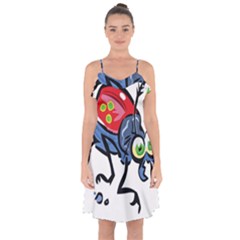 Bug Black Insect Animal Ruffle Detail Chiffon Dress by Sarkoni