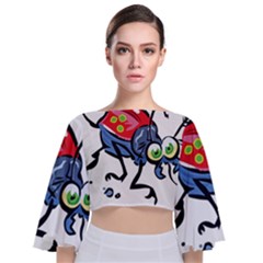 Bug Black Insect Animal Tie Back Butterfly Sleeve Chiffon Top by Sarkoni