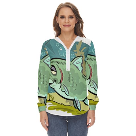 Fish Hook Worm Bait Water Hobby Zip Up Long Sleeve Blouse by Sarkoni