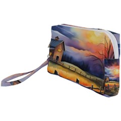 Rural Farm Fence Pathway Sunset Wristlet Pouch Bag (small) by Bedest