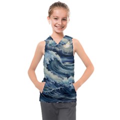 Waves Storm Sea Moon Landscape Kids  Sleeveless Hoodie by Bedest