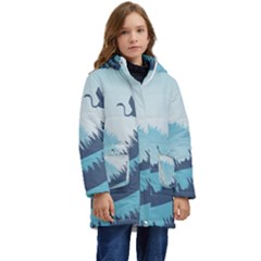 Swan Flying Bird Wings Waves Grass Kids  Hooded Longline Puffer Jacket by Bedest