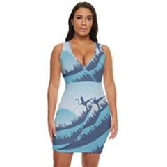 Swan Flying Bird Wings Waves Grass Draped Bodycon Dress by Bedest