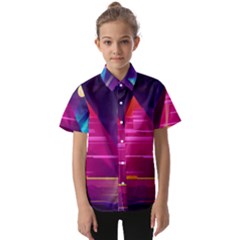 Egyptian Pyramids Night Landscape Cartoon Kids  Short Sleeve Shirt by Ndabl3x