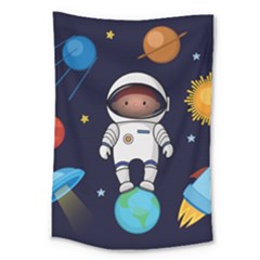 Boy Spaceman Space Rocket Ufo Planets Stars Large Tapestry by Ndabl3x