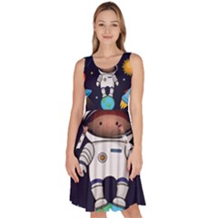 Boy Spaceman Space Rocket Ufo Planets Stars Knee Length Skater Dress With Pockets by Ndabl3x