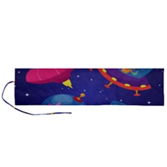 Cartoon Funny Aliens With Ufo Duck Starry Sky Set Roll Up Canvas Pencil Holder (l) by Ndabl3x