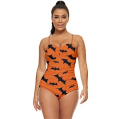 Halloween Card With Bats Flying Pattern Retro Full Coverage Swimsuit by Hannah976