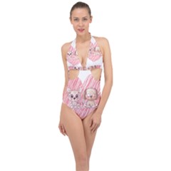 Paw Dog Pet Puppy Canine Cute Halter Front Plunge Swimsuit by Sarkoni