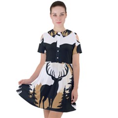 Deer Wildlife Nature Short Sleeve Shoulder Cut Out Dress  by Sarkoni