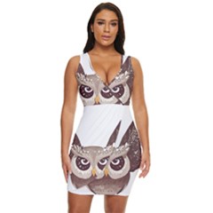 Owl Bird Feathers Draped Bodycon Dress by Sarkoni