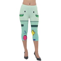Adventure Time Bmo Beemo Green Lightweight Velour Capri Leggings  by Bedest