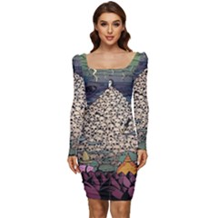 Gunter God Adventure Aventura Time Women Long Sleeve Ruched Stretch Jersey Dress by Bedest
