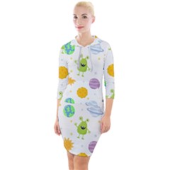 Seamless Pattern Cartoon Space Planets Isolated White Background Quarter Sleeve Hood Bodycon Dress by Hannah976
