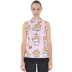 Set Kawaii Smile Japanese Dog Akita Inu Cartoon Mock Neck Shell Top by Hannah976