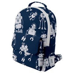 White Robot Blue Seamless Pattern Flap Pocket Backpack (small) by Hannah976