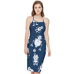 White Robot Blue Seamless Pattern Bodycon Cross Back Summer Dress by Hannah976