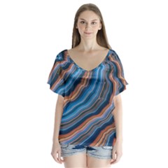 Dessert Waves  pattern  All Over Print Design V-neck Flutter Sleeve Top by coffeus