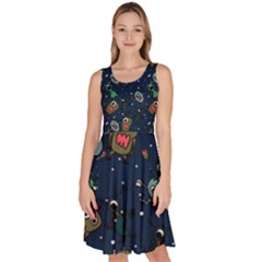Monster Alien Pattern Seamless Background Knee Length Skater Dress With Pockets by Hannah976
