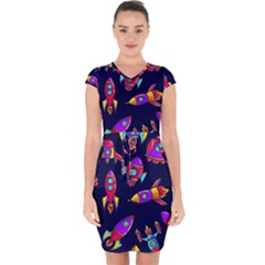 Space Patterns Capsleeve Drawstring Dress  by Hannah976