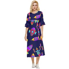 Space Patterns Double Cuff Midi Dress by Hannah976