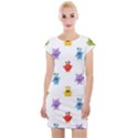 Seamless Pattern Cute Funny Monster Cartoon Isolated White Background Cap Sleeve Bodycon Dress View1