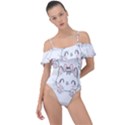 Cat With Bow Pattern Frill Detail One Piece Swimsuit View1