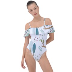 Pattern Sloth Woodland Frill Detail One Piece Swimsuit by Hannah976