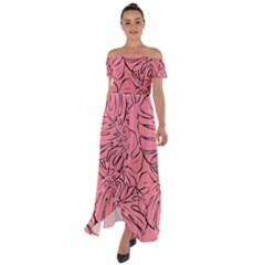 Pink Monstera Off Shoulder Open Front Chiffon Dress by ConteMonfrey