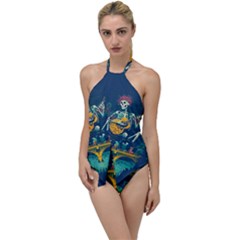 Grateful Dead Singing Skeleton Go With The Flow One Piece Swimsuit by Bedest