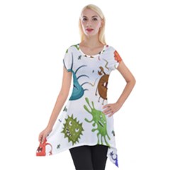Dangerous Streptococcus Lactobacillus Staphylococcus Others Microbes Cartoon Style Vector Seamless P Short Sleeve Side Drop Tunic by Ravend
