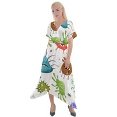 Dangerous Streptococcus Lactobacillus Staphylococcus Others Microbes Cartoon Style Vector Seamless P Cross Front Sharkbite Hem Maxi Dress by Ravend