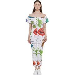 Dangerous Streptococcus Lactobacillus Staphylococcus Others Microbes Cartoon Style Vector Seamless P Bardot Ruffle Jumpsuit by Ravend