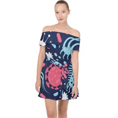 Seamless Pattern Microbes Virus Vector Illustration Off Shoulder Chiffon Dress by Ravend