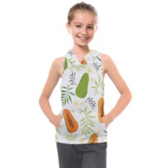 Seamless Tropical Pattern With Papaya Kids  Sleeveless Hoodie by Ravend