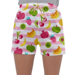 Tropical Fruits Berries Seamless Pattern Sleepwear Shorts by Ravend