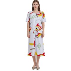 Seamless Pattern Vector Owl Cartoon With Bugs Women s Cotton Short Sleeve Night Gown by Apen