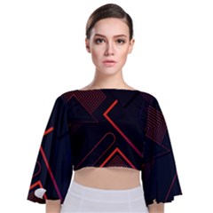 Gradient Geometric Shapes Dark Background Design Tie Back Butterfly Sleeve Chiffon Top by Apen