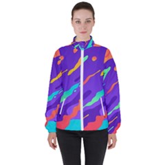 Multicolored Abstract Background Women s High Neck Windbreaker by Apen
