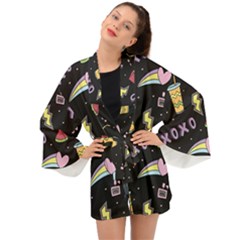 Cute Girl Things Seamless Background Long Sleeve Kimono by Apen