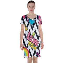 Vector Romantic Love Seamless Pattern Short Sleeve Nightdress by Apen
