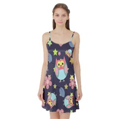 Owl Stars Pattern Background Satin Night Slip by Apen