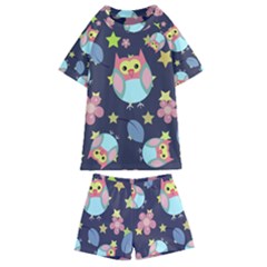 Owl Stars Pattern Background Kids  Swim T-shirt And Shorts Set by Apen