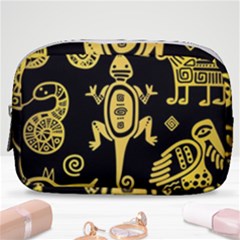 Mexican Culture Golden Tribal Icons Make Up Pouch (small) by Apen