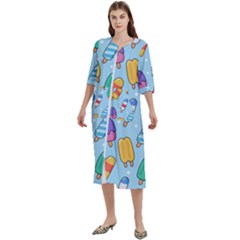 Cute Kawaii Ice Cream Seamless Pattern Women s Cotton 3/4 Sleeve Night Gown by Apen